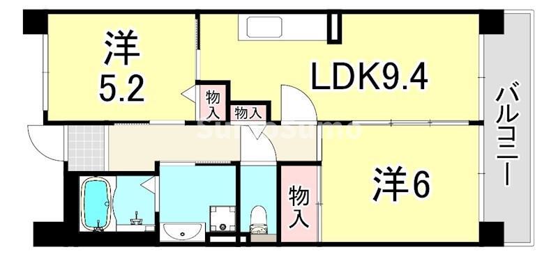 URパークタウン西武庫 9号棟(2LDK/11階)の間取り写真