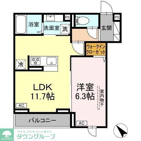 D PAINA 登戸II(1LDK/2階)の間取り写真