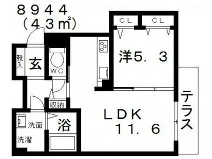 シャーメゾン橘(1LDK/1階)の間取り写真