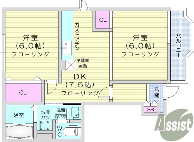 フォルモーント郷古Ⅱ(2DK/1階)の間取り写真