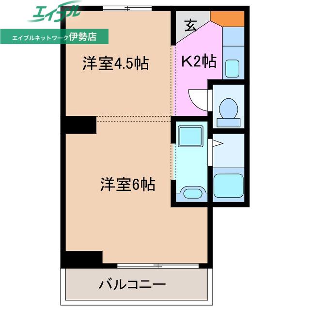 ヴィラナリー小俣 2号棟(2K/1階)の間取り写真