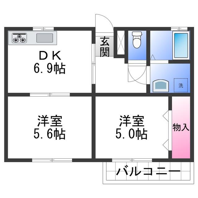 プチシャトーマンション(2DK/2階)の間取り写真