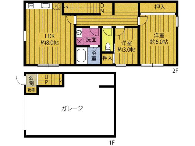 ガレージハウス南春日(2LDK/2階)の間取り写真