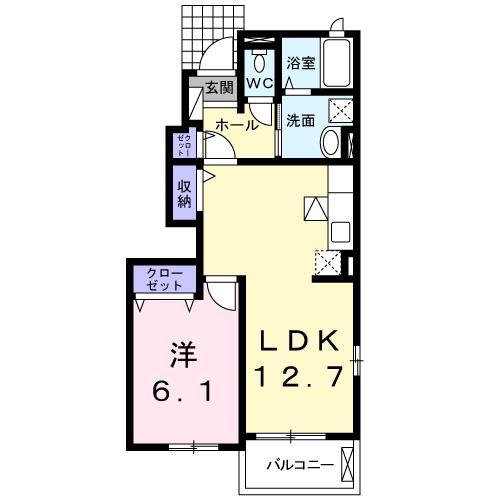 サンライト・カワサキD(1LDK/1階)の間取り写真