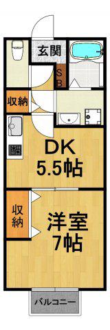 メゾン高松ⅤB棟(1DK/2階)の間取り写真