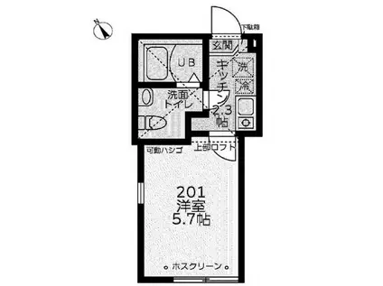 コヒナ諏訪(1K/2階)の間取り写真