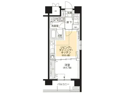 フロール横浜三ツ沢 3番館(1LDK/1階)の間取り写真