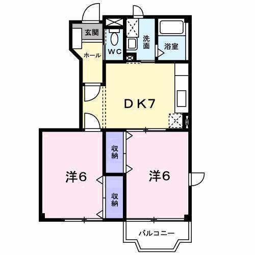 エルブスガーデンII(2DK/1階)の間取り写真