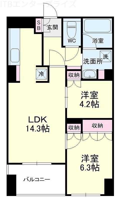 アートフォルム元城(2LDK/8階)の間取り写真