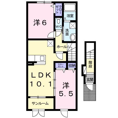 フレックス タウン 壱番館(2LDK/2階)の間取り写真