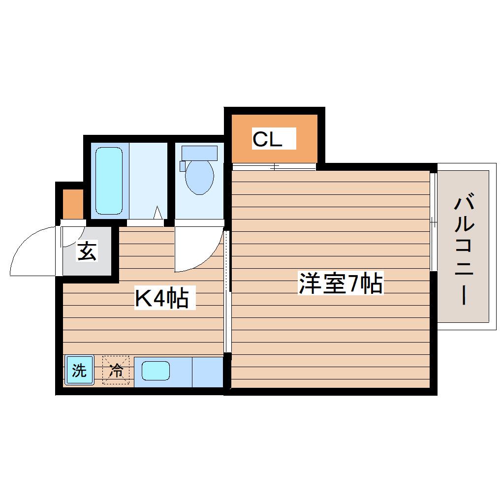 ロイヤルパインA棟(1K/1階)の間取り写真