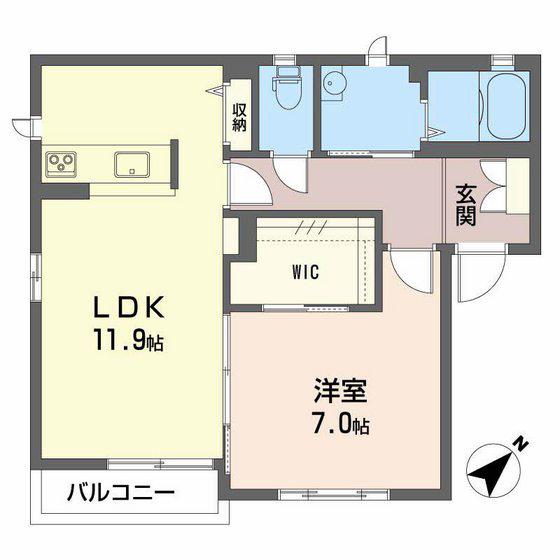 ヴォアソルテ B棟(1LDK/1階)の間取り写真