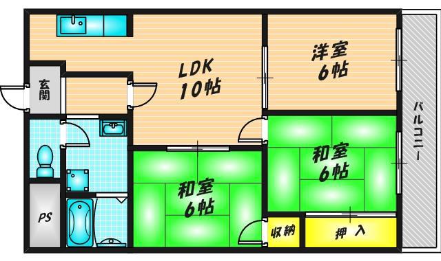 グランドシャトー山本(3LDK/1階)の間取り写真