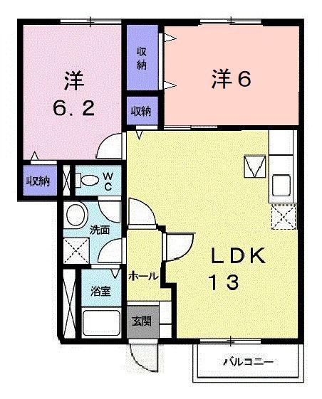 ボナールA(2LDK/1階)の間取り写真