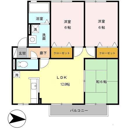 ルミエールB棟(3LDK/2階)の間取り写真