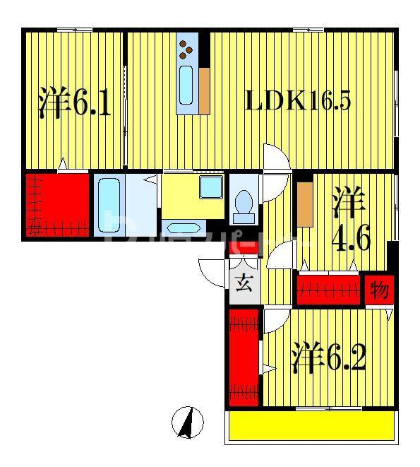 明幸2番館(3LDK/1階)の間取り写真