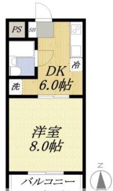 ハッピーライフ(1DK/3階)の間取り写真