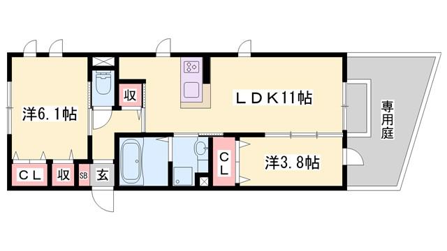 HIGHLAND(2LDK/1階)の間取り写真