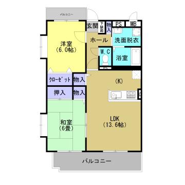 グリーンヒル(2LDK/2階)の間取り写真