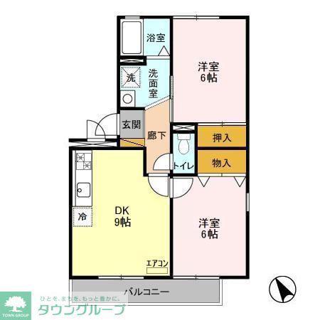 ハイカムールN(2DK/1階)の間取り写真