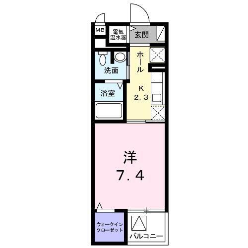 プラシード・パラッツオ(1K/2階)の間取り写真