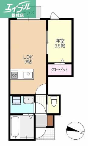 アリア中庄(1LDK/1階)の間取り写真