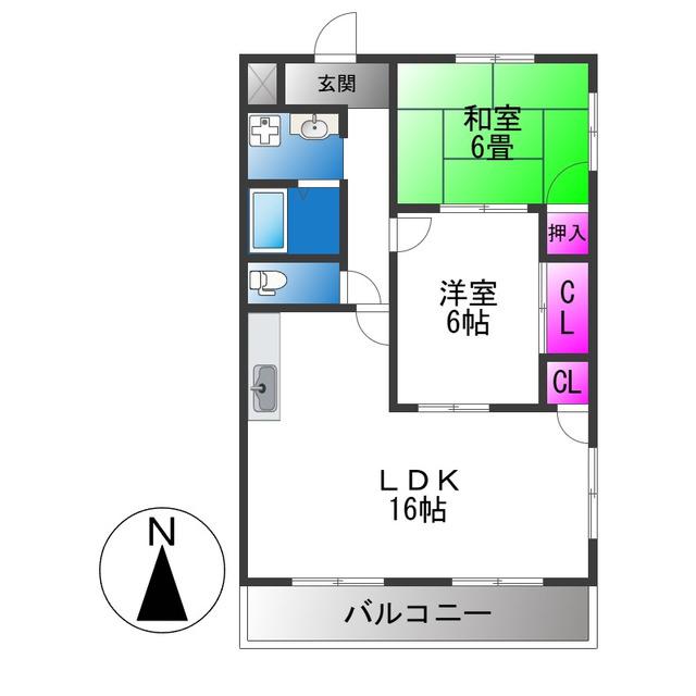 MS RESIDENCE 水走(2LDK/1階)の間取り写真