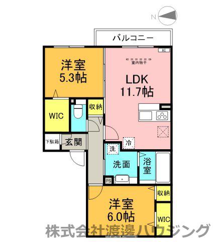 コーポラスツツミE棟(2LDK/2階)の間取り写真
