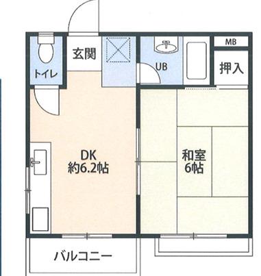ベラカーサ夙川(1DK/2階)の間取り写真