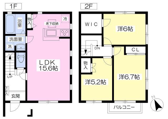 シャルム城南D棟(3LDK/1階)の間取り写真