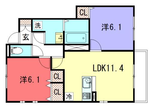 ラヴィエール北白川(2LDK/1階)の間取り写真