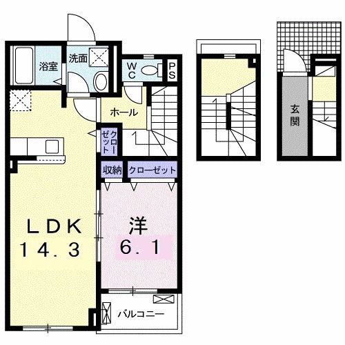 エスポワールヒルズA(1LDK/3階)の間取り写真