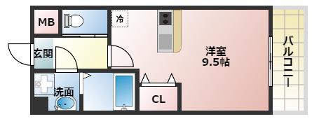 サンライフ北田辺(ワンルーム/3階)の間取り写真