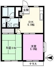 リバーサイドテラス1番館(2DK/1階)の間取り写真