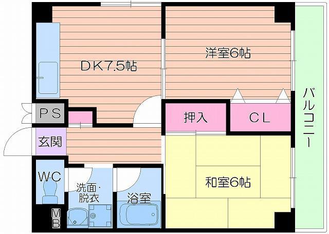 ブレスト国分(2DK/7階)の間取り写真