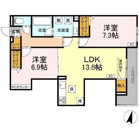 LUVITA上社(2LDK/1階)の間取り写真
