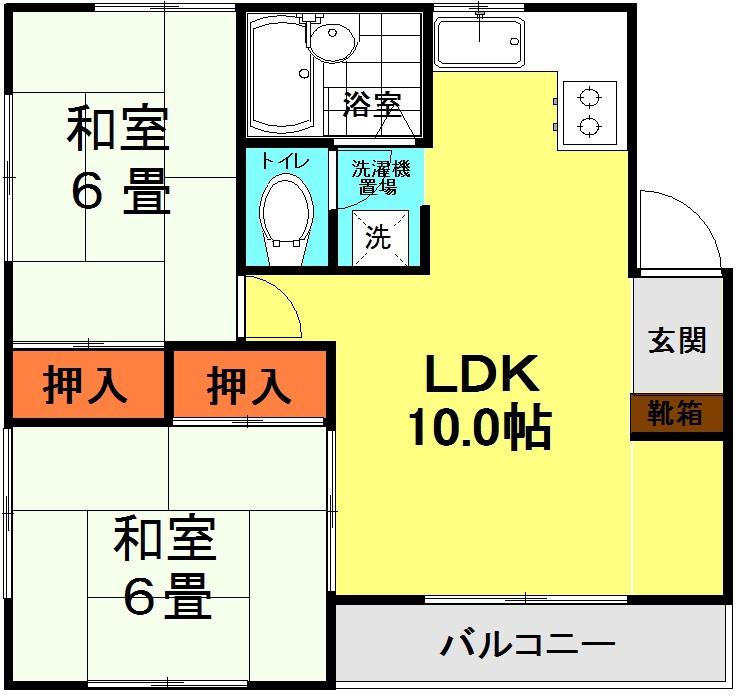 松橋コーポ(2LDK/2階)の間取り写真