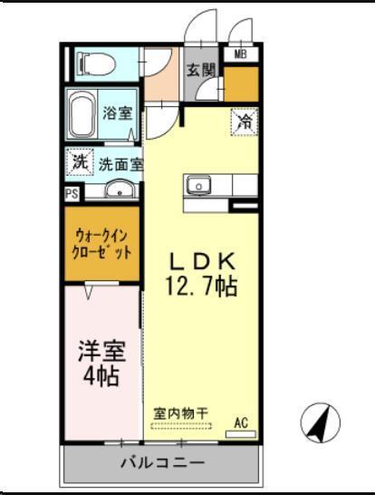 クレセントヒルズ B棟(1LDK/2階)の間取り写真