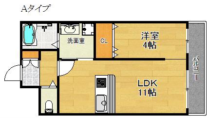 ルミー羽倉崎(1LDK/2階)の間取り写真