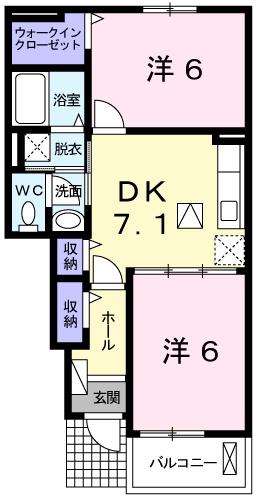リヴァーサイドレジデンスB(2DK/1階)の間取り写真