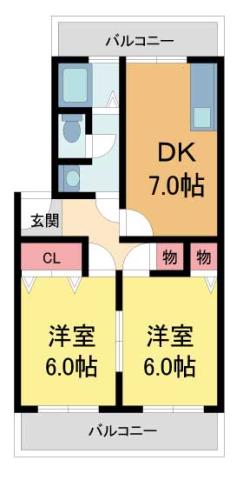 ラムール売布(2DK/1階)の間取り写真