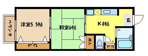 宝泉御影中町ハイツ(2DK/1階)の間取り写真