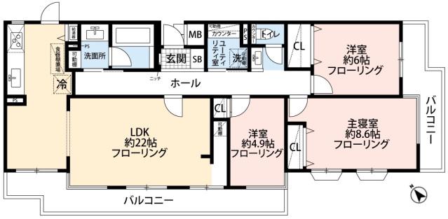 上目黒小川ハイツ(3LDK/2階)の間取り写真