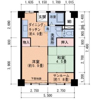森之宮団地(2DK/8階)の間取り写真