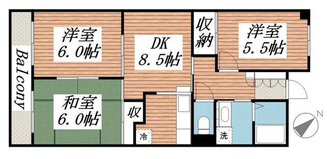 山口ビル(3DK/5階)の間取り写真