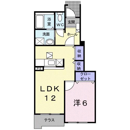 プレシャスコートK東松江II(1LDK/1階)の間取り写真