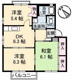 ハイツ楓(3DK/2階)の間取り写真