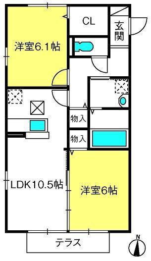 グランシャリオE棟(2LDK/2階)の間取り写真
