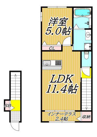 プラシッド ピュール(1LDK/2階)の間取り写真