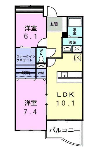 パイン・ヒルズ弐番館(2LDK/1階)の間取り写真